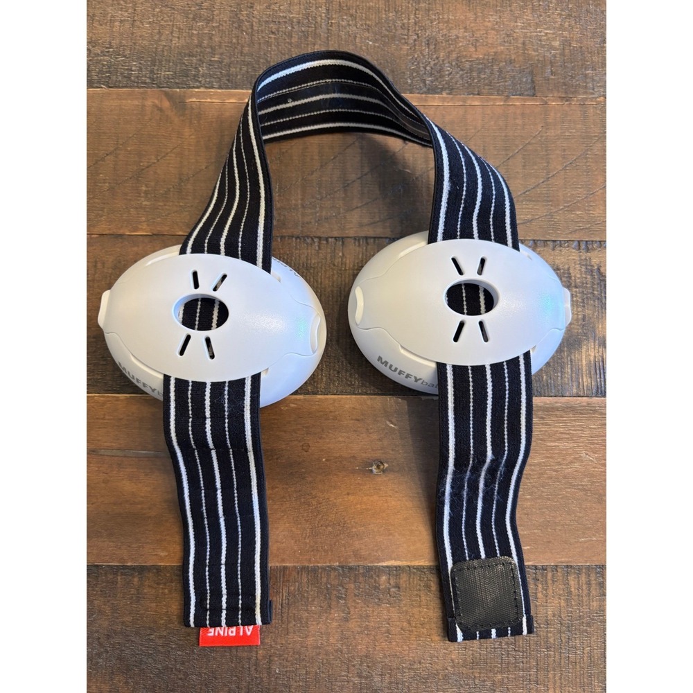 Alpine Muffy Baby Hearing Protection Kids OS White Striped Elastic Earmuffs